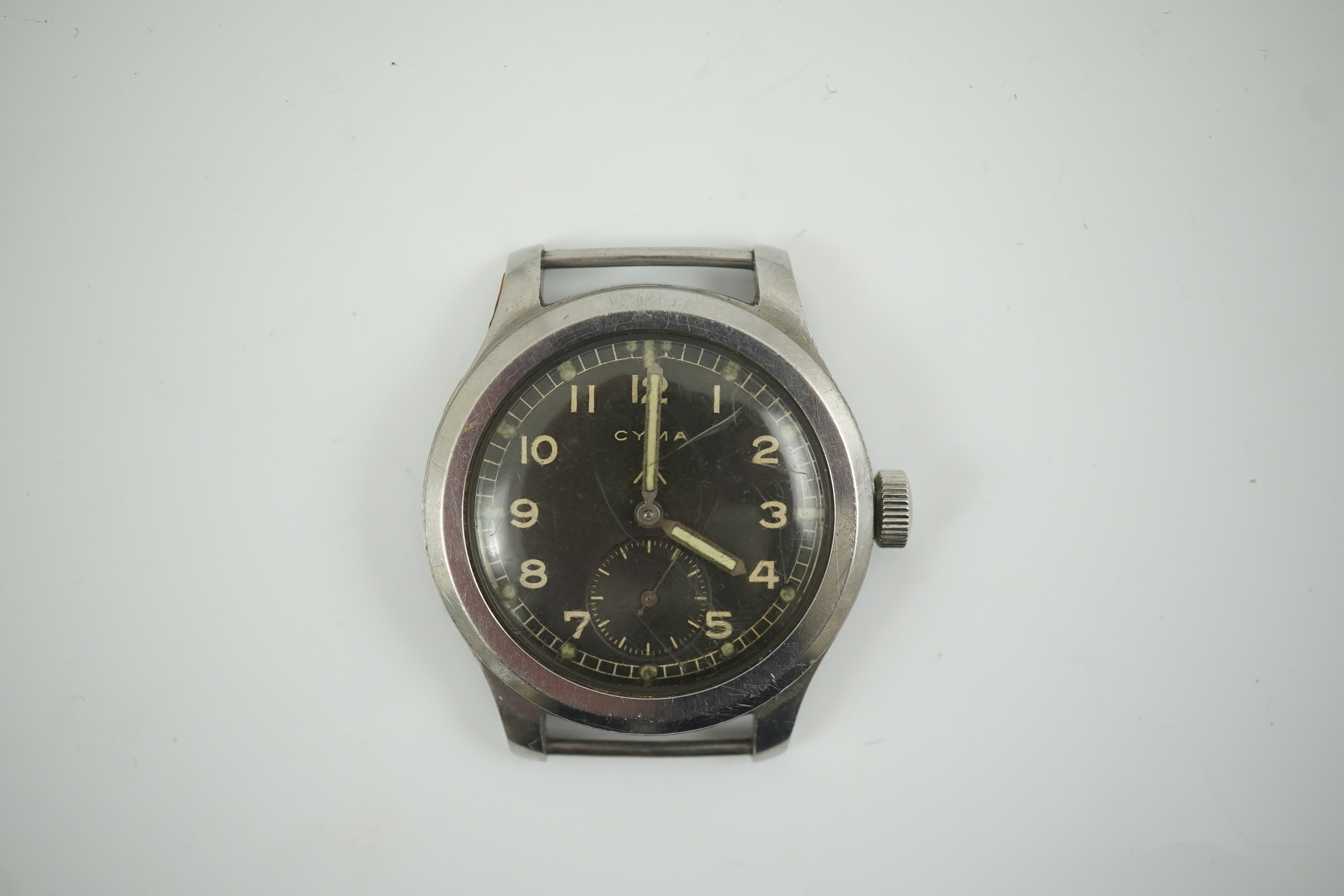 A gentleman's WWII military issue steel Cyma (Dirty Dozen) manual wind wrist watch